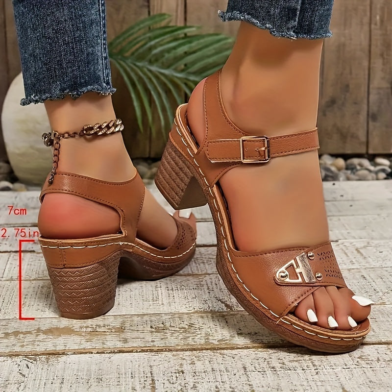 Amalfi Block Heel Sandals | Women's Strappy Buckle Heeled Sandals