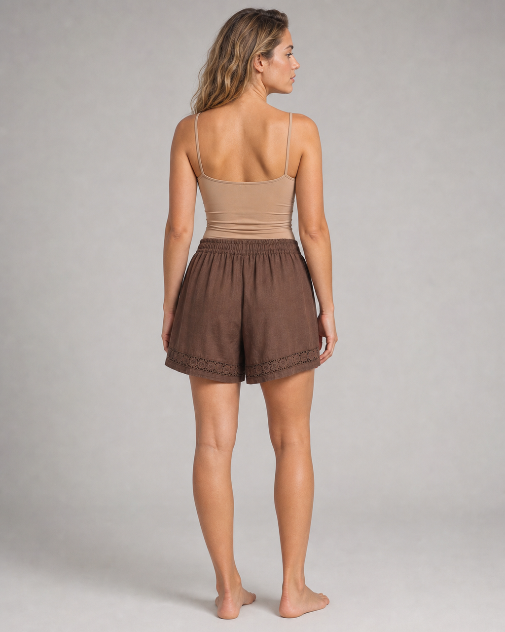 Rica™ | Relaxed Embroidered Shorts — Brown — back