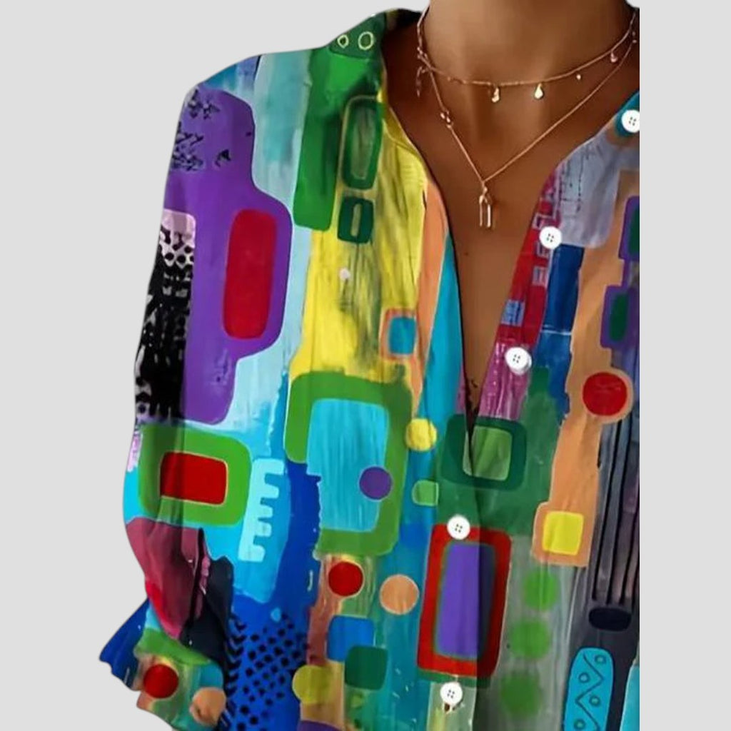 Marjorie Abstract Print Shirt | Women's Relaxed Long-Sleeve Top