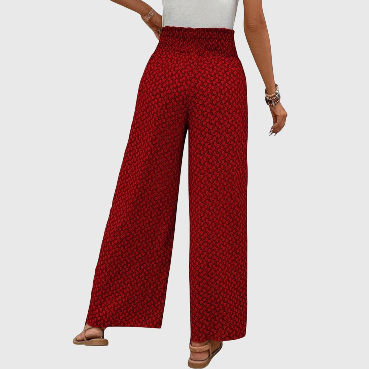 Lucy high-waisted smocked wrap-front palazzo pants