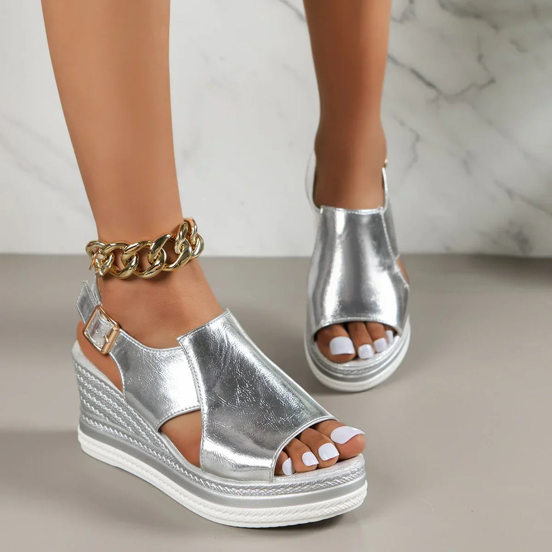 Awhitu Metallic Wedge Sandals | Women's Ankle-Strap Espadrille