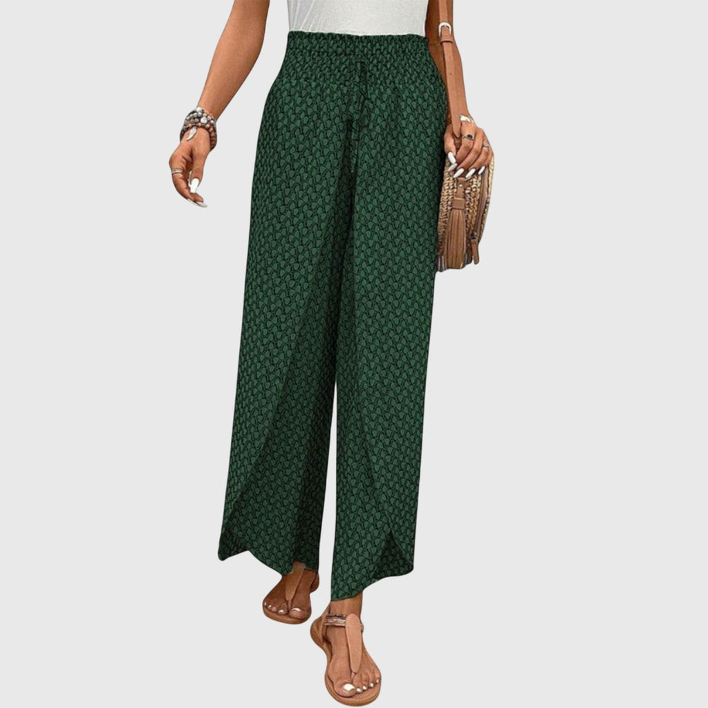 Lucy high-waisted smocked wrap-front palazzo pants