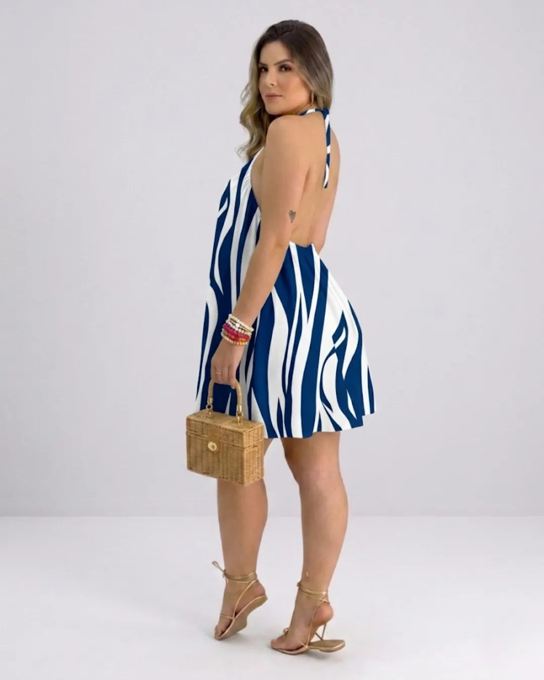 Tessa tropical print cross-halter swing mini dress