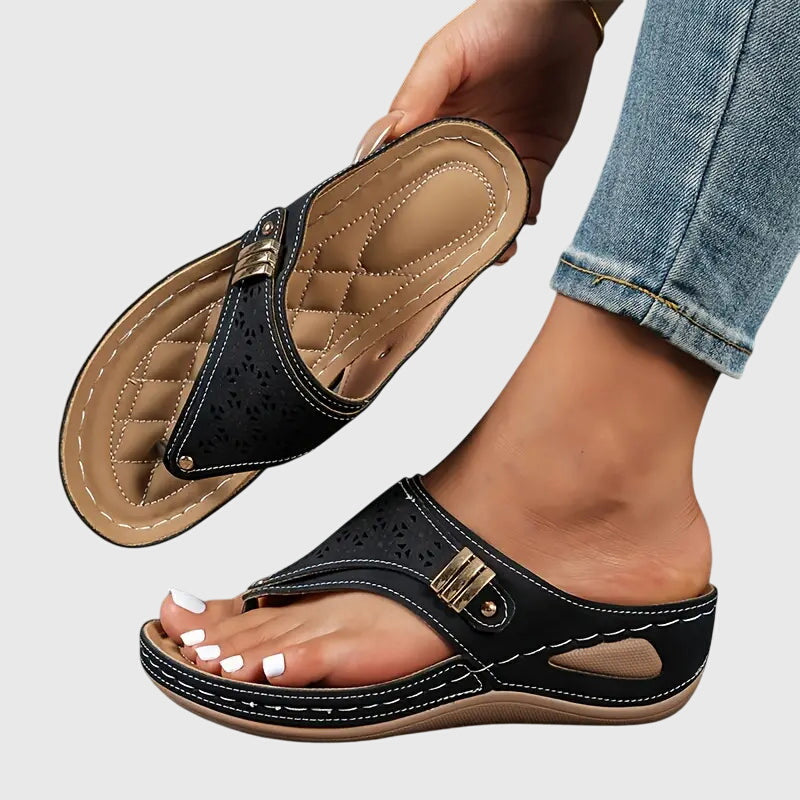 Zara Embroidered Wedge Sandals | Women's Toe-Post Slip-On Sandals