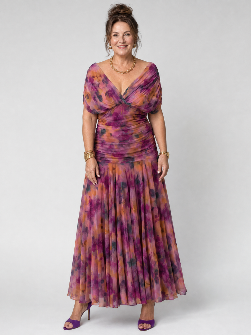 Portia draped off-shoulder ruched maxi dress