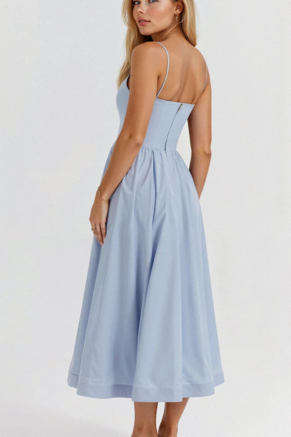 Ines scoop-neck fitted-bodice a-line midi sundress