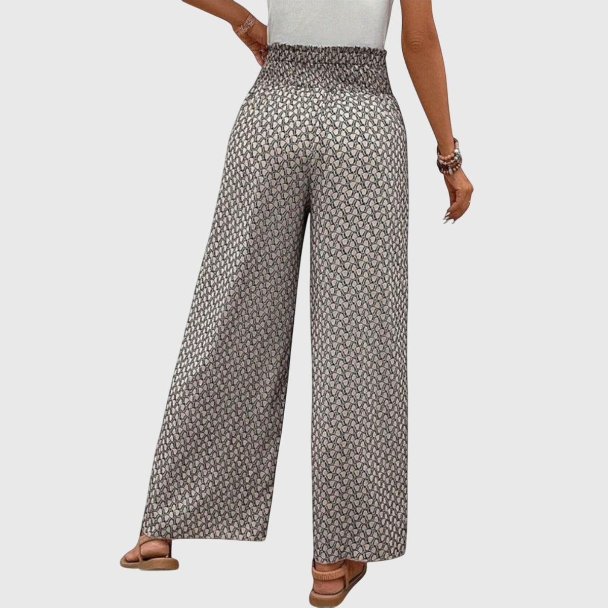 Lucy high-waisted smocked wrap-front palazzo pants