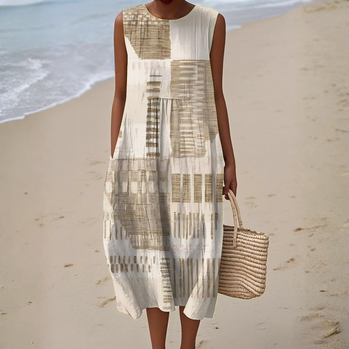 Adeline abstract print sleeveless midi sundress