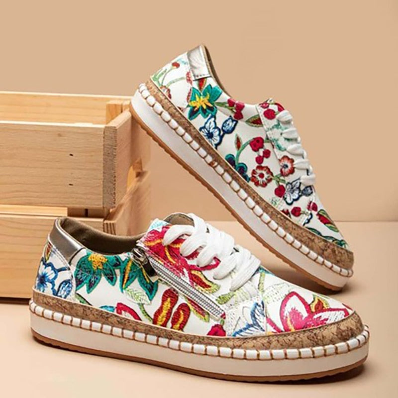 Blossom Floral Espadrille Sneakers | Women's Embroidered Zip Trainers