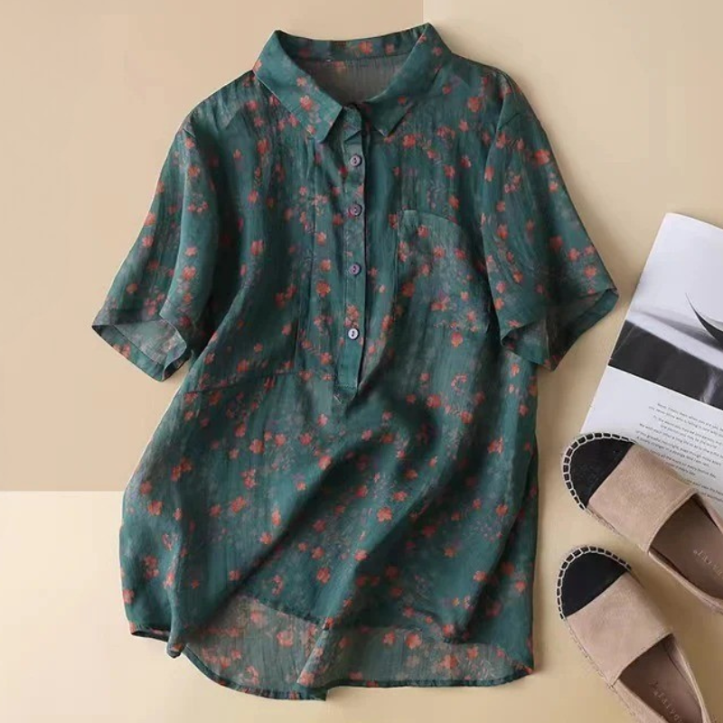 Annette Floral Half-Placket Shirt | Women's Short-Sleeve Top