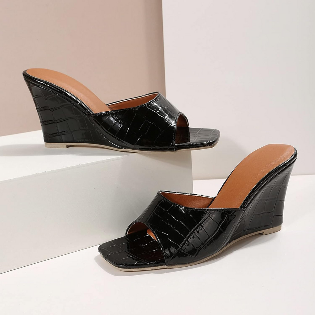 Monroe Snake-Effect Wedge Sandals | Women's Peep-Toe Mule Sandals