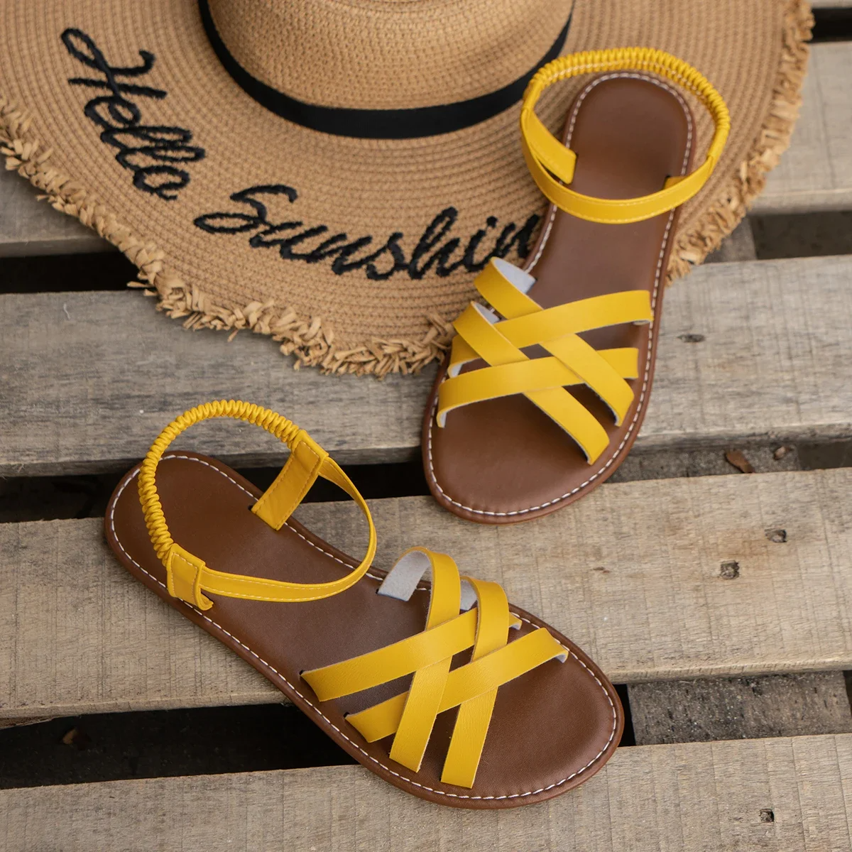 Sicily Woven Flat Sandals | Women's Cross-Strap Summer Sandals