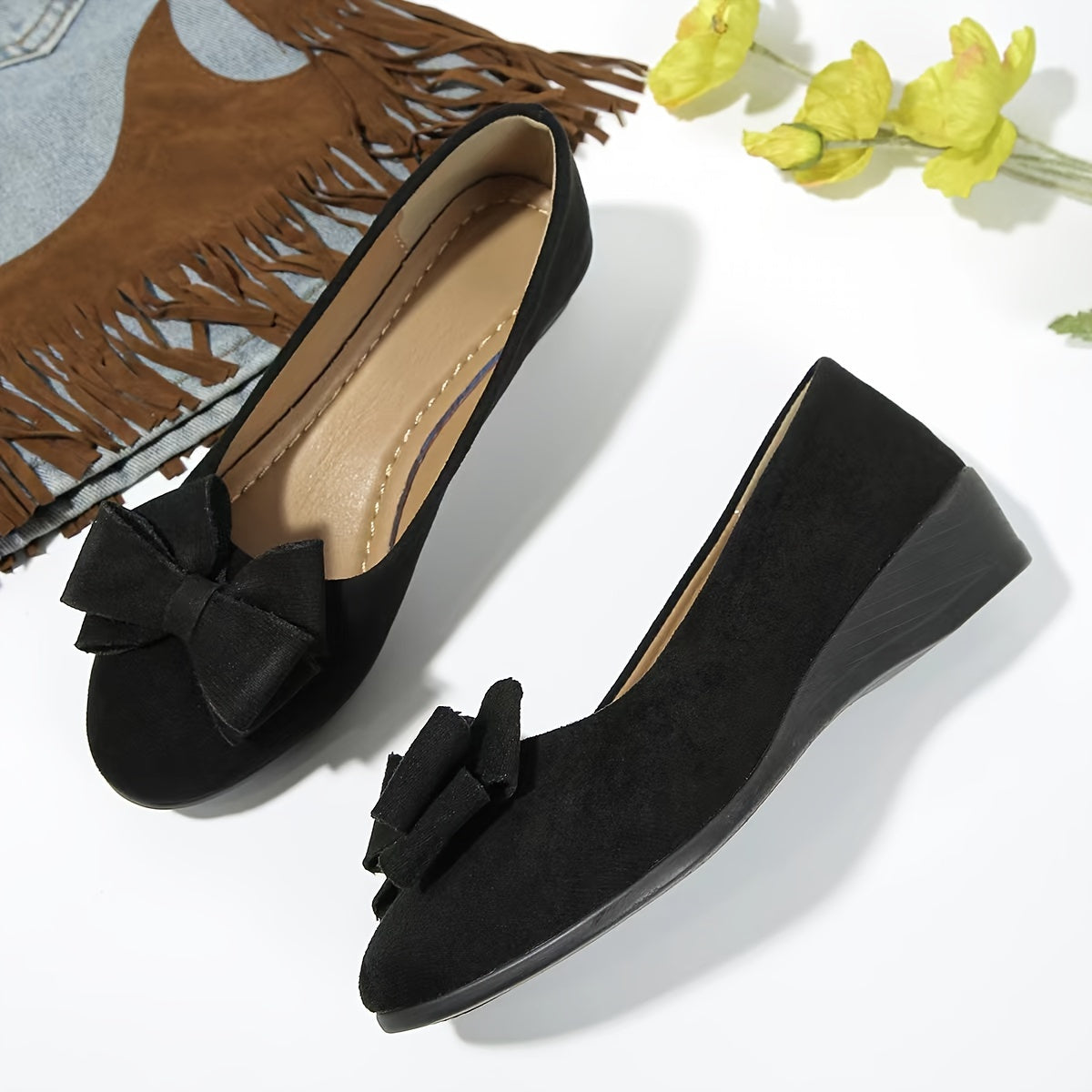 Maisie Wedge Ballet Flats | Women's Bow Slip-On Flats