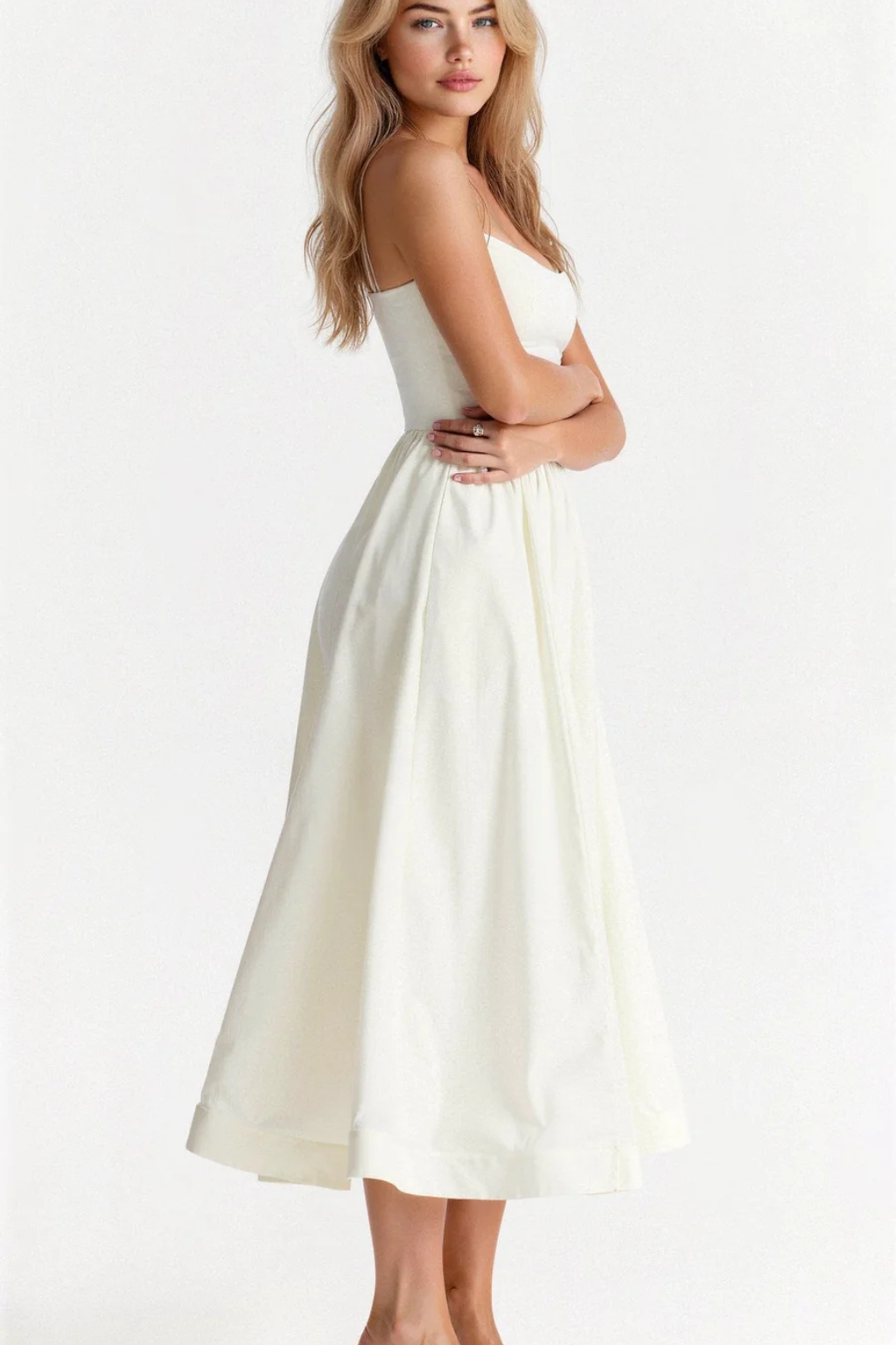 Ines scoop-neck fitted-bodice a-line midi sundress
