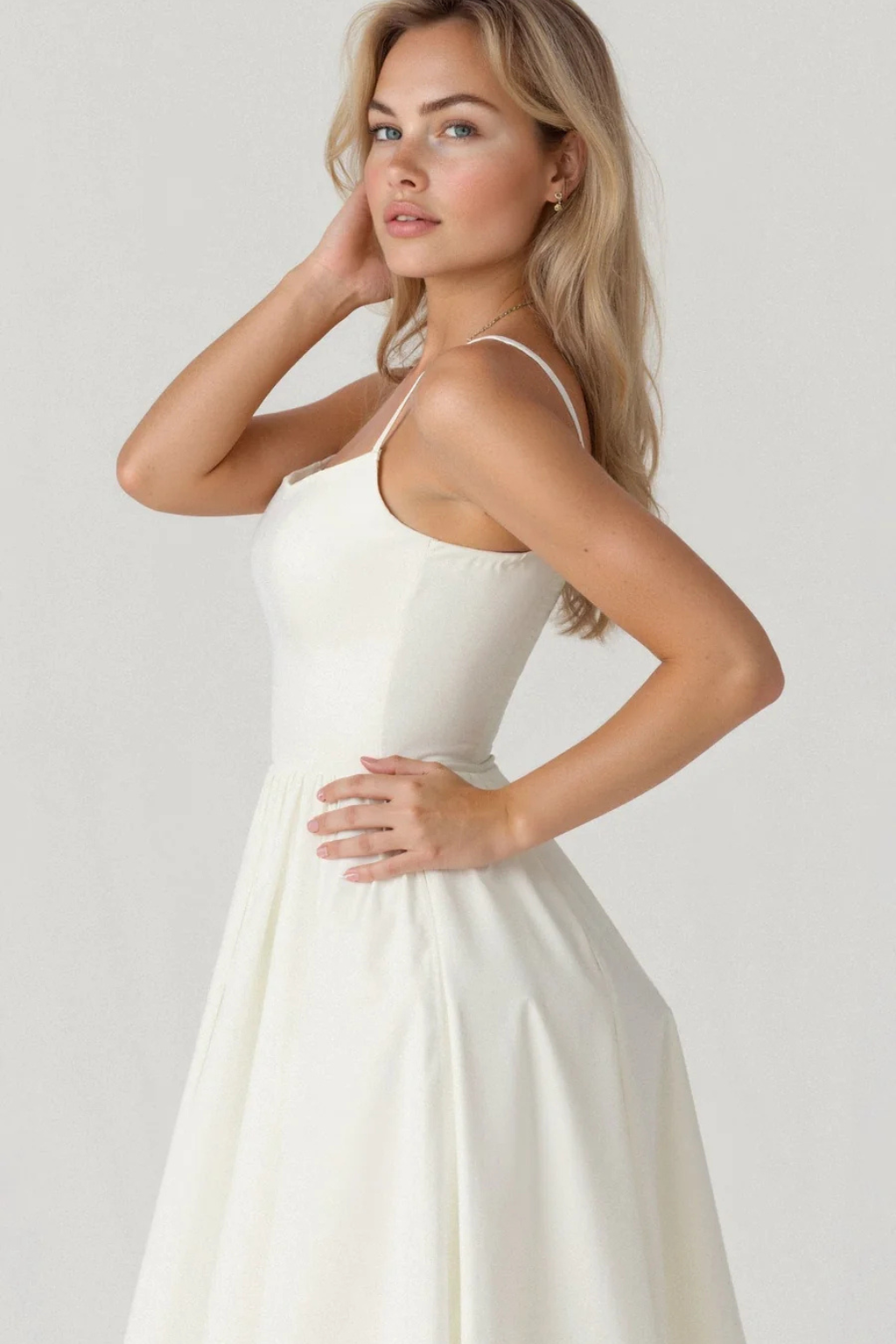 Ines scoop-neck fitted-bodice a-line midi sundress