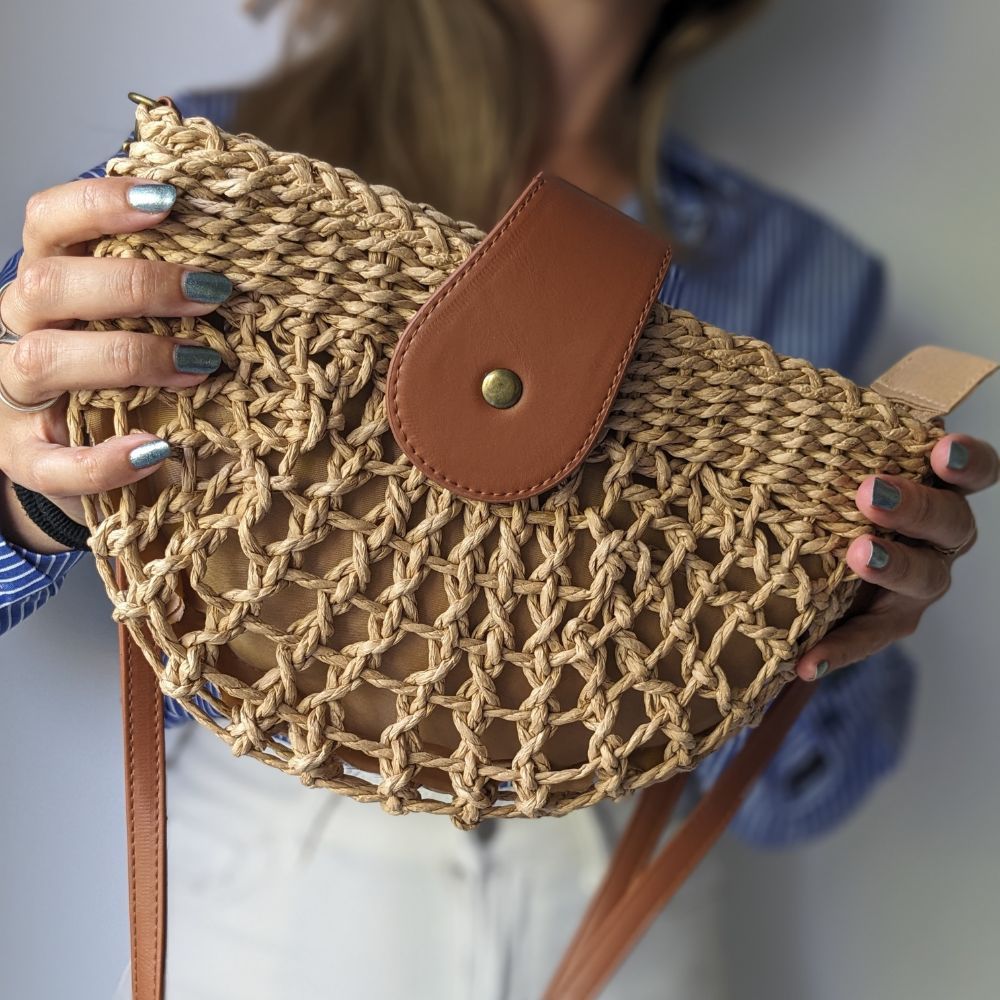 Molly half-moon open-weave crossbody bag