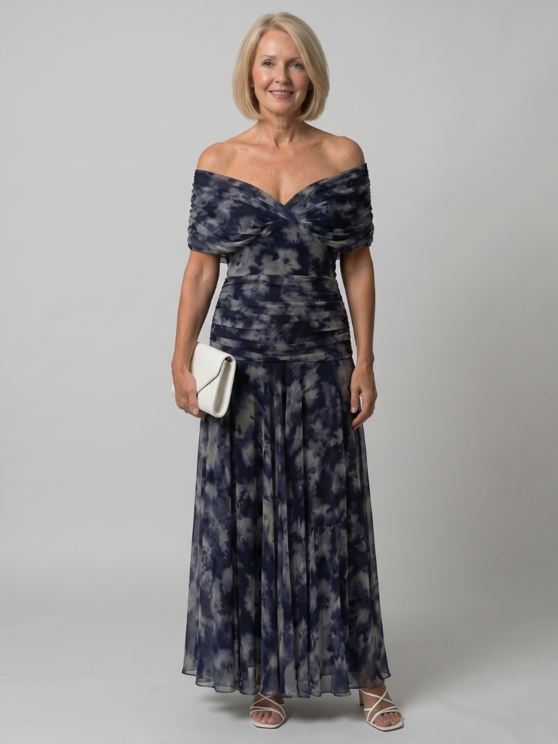 Portia draped off-shoulder ruched maxi dress