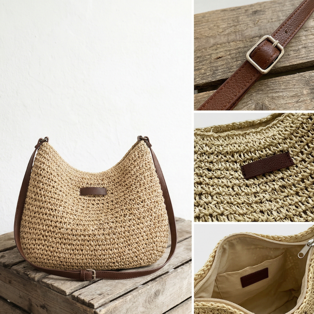 Mercy crochet zip-top hobo shoulder bag
