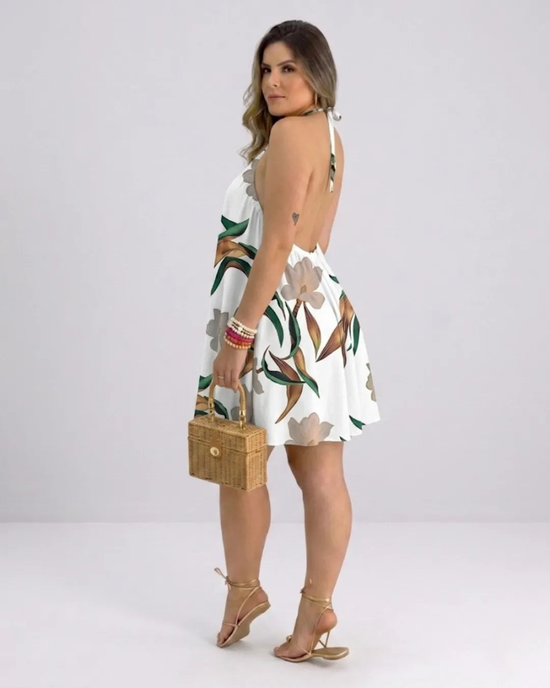 Tessa tropical print cross-halter swing mini dress