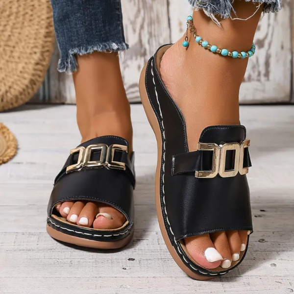 Elke open-toe chain-buckle slides