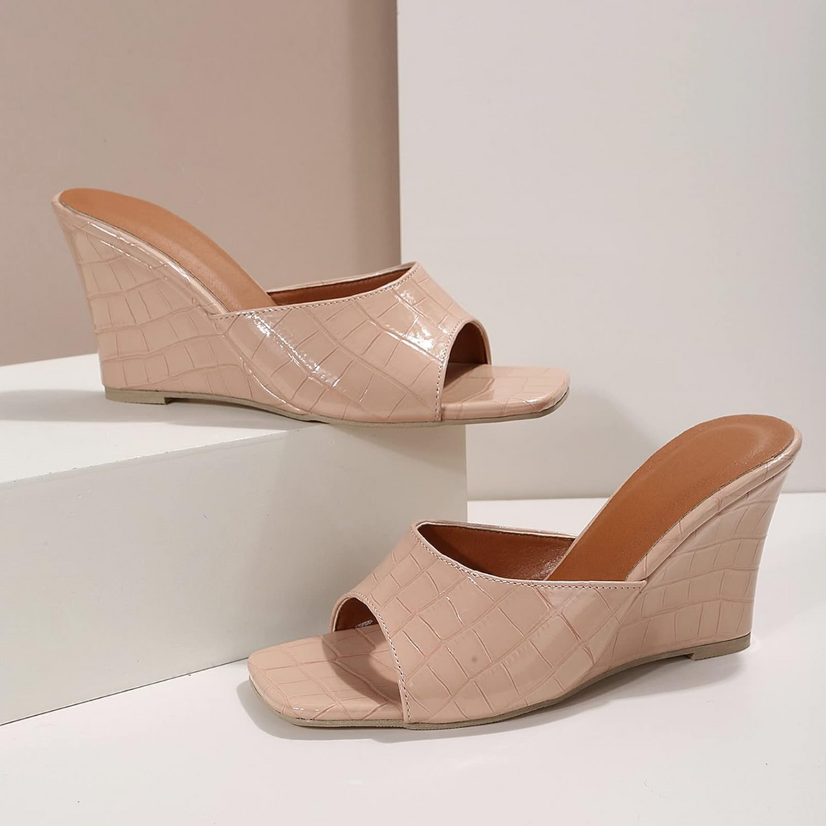Monroe Snake-Effect Wedge Sandals | Women's Peep-Toe Mule Sandals