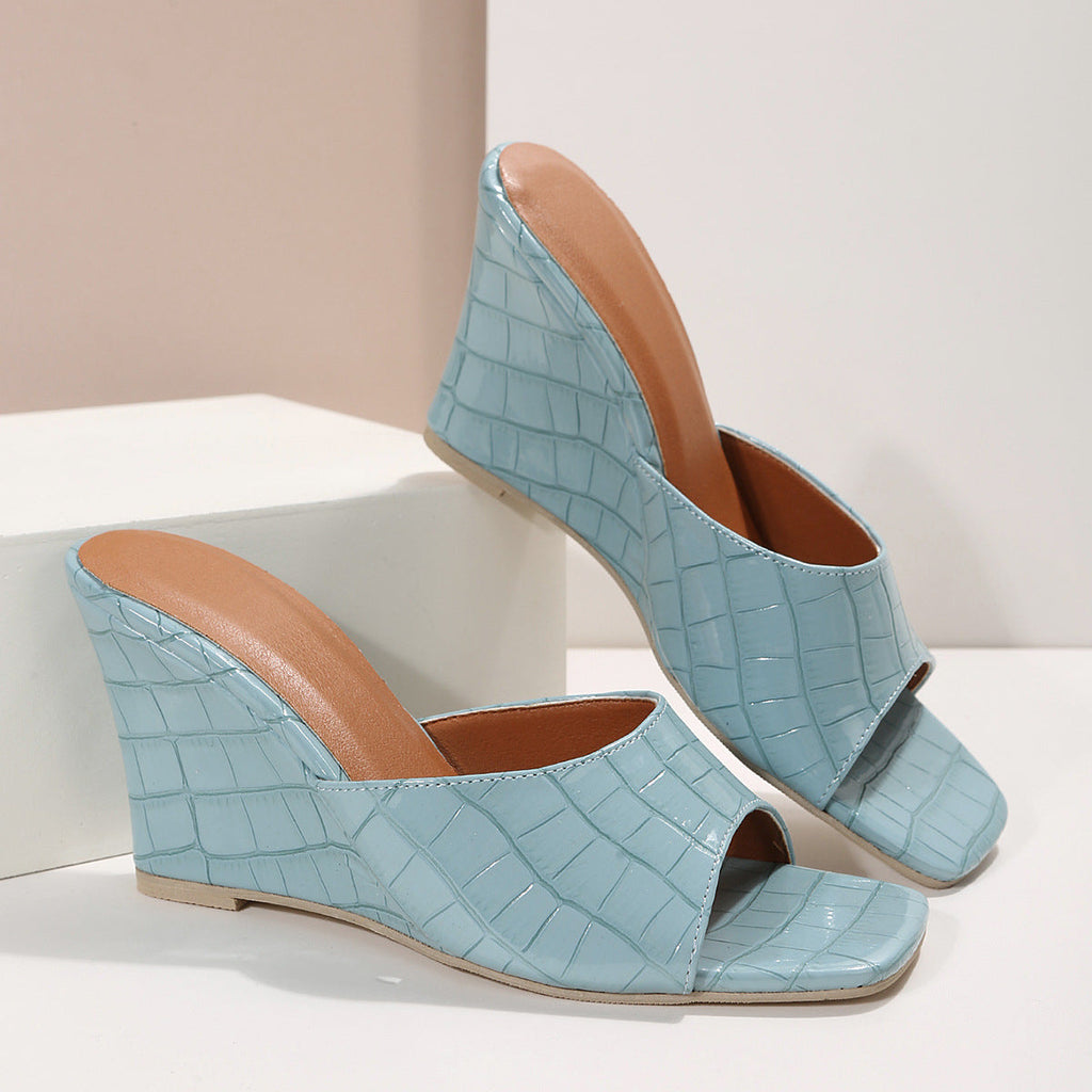 Monroe Snake-Effect Wedge Sandals | Women's Peep-Toe Mule Sandals