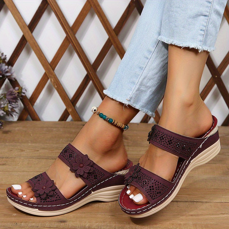 Delor Floral Wedge Slides | Women's Slip-On Platform Sandals