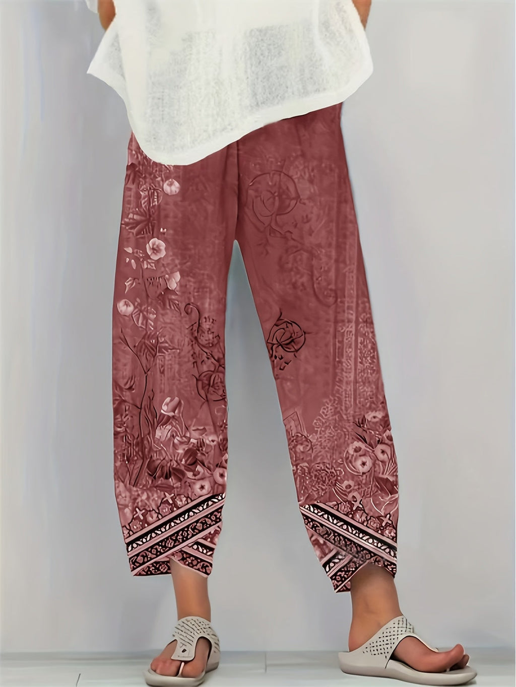 Ursula floral border print cropped harem pants