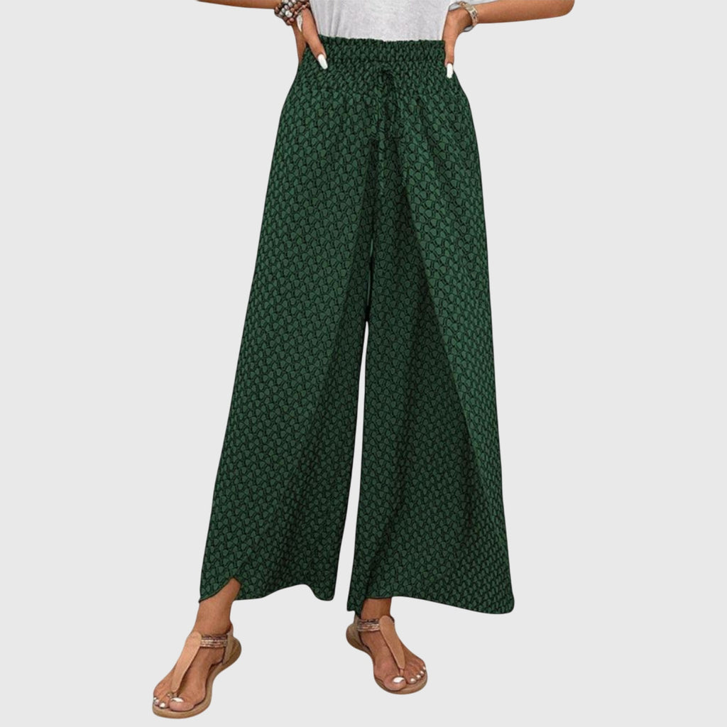 Lucy high-waisted smocked wrap-front palazzo pants