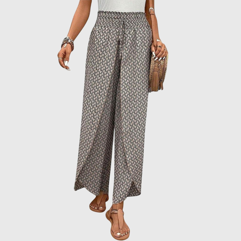 Lucy high-waisted smocked wrap-front palazzo pants