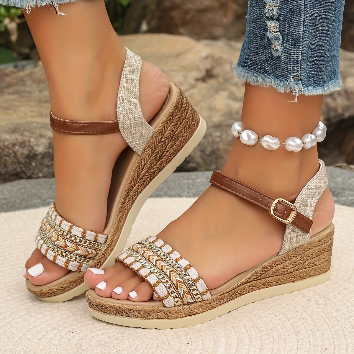 Amara Woven Wedge Sandals | Women's Espadrille Ankle-Strap Sandals