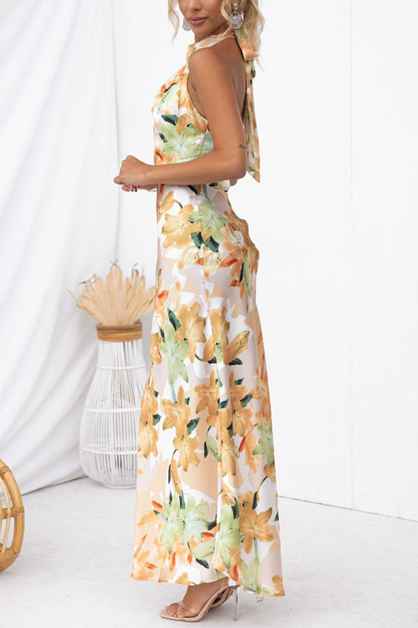 Sofia floral halter-neck open-back maxi dress