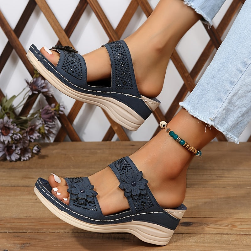 Delor Floral Wedge Slides | Women's Slip-On Platform Sandals