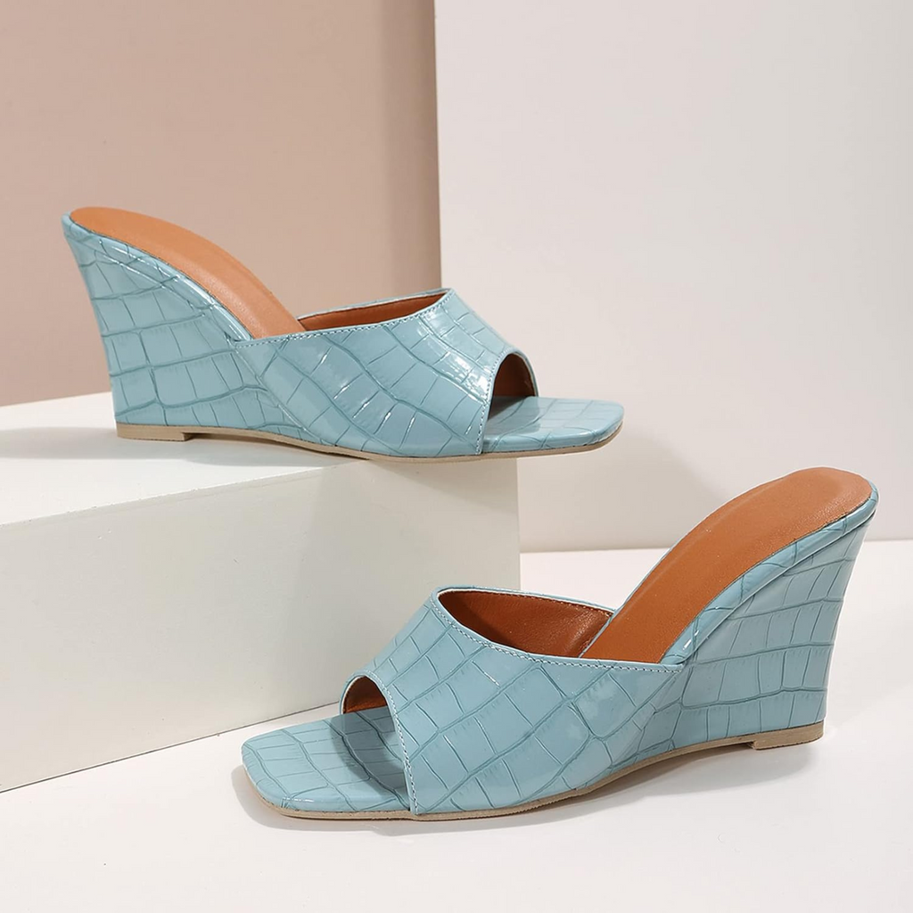 Monroe Snake-Effect Wedge Sandals | Women's Peep-Toe Mule Sandals