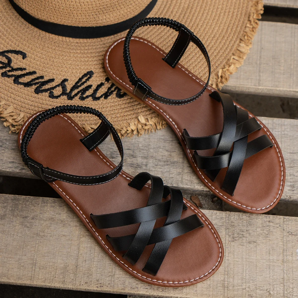 Sicily Woven Flat Sandals | Women's Cross-Strap Summer Sandals