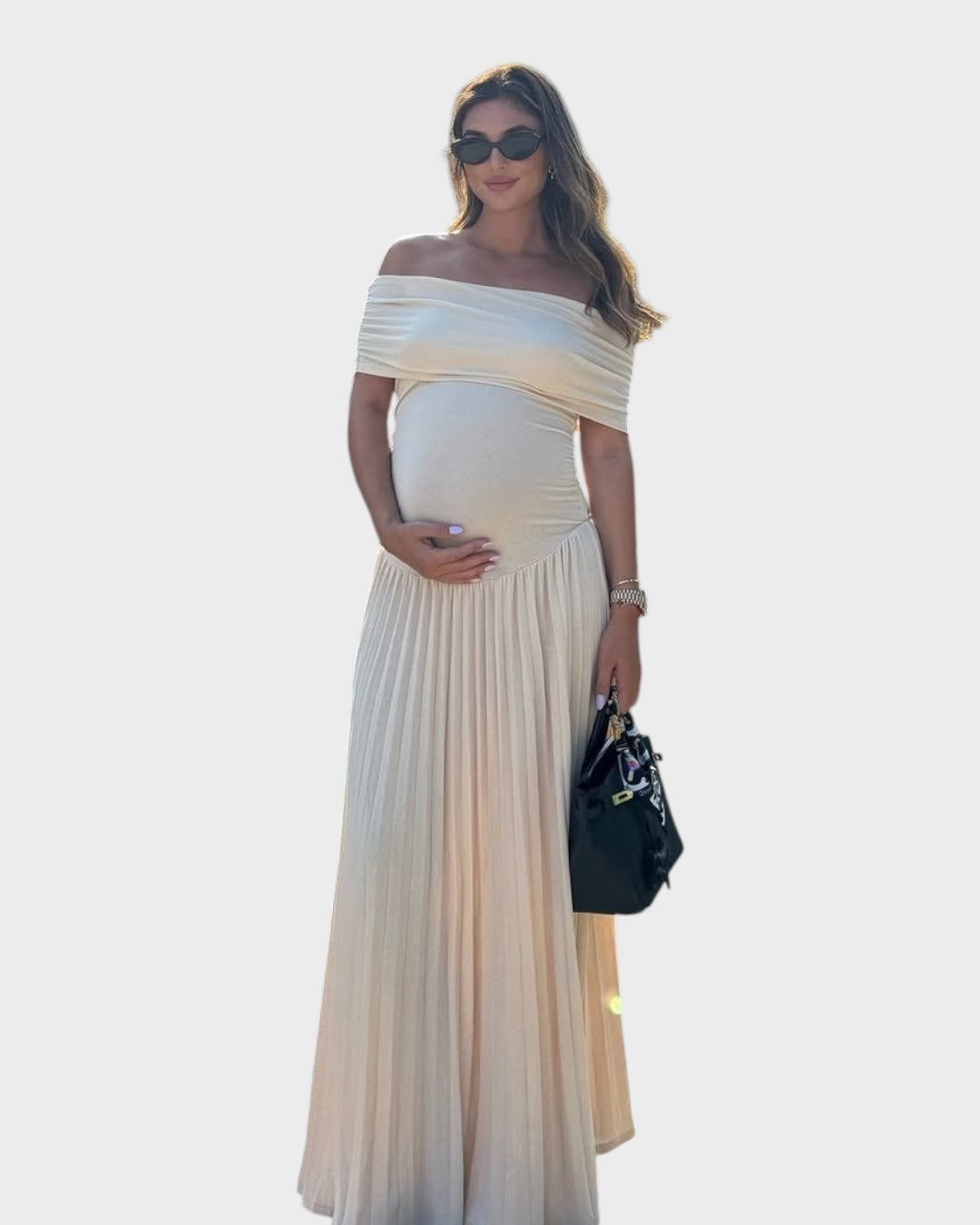 Ianthe off-shoulder pleated maternity maxi dress