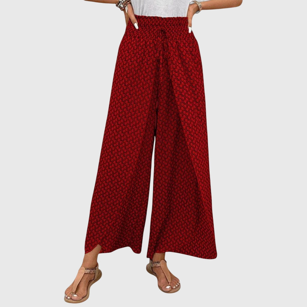Lucy high-waisted smocked wrap-front palazzo pants