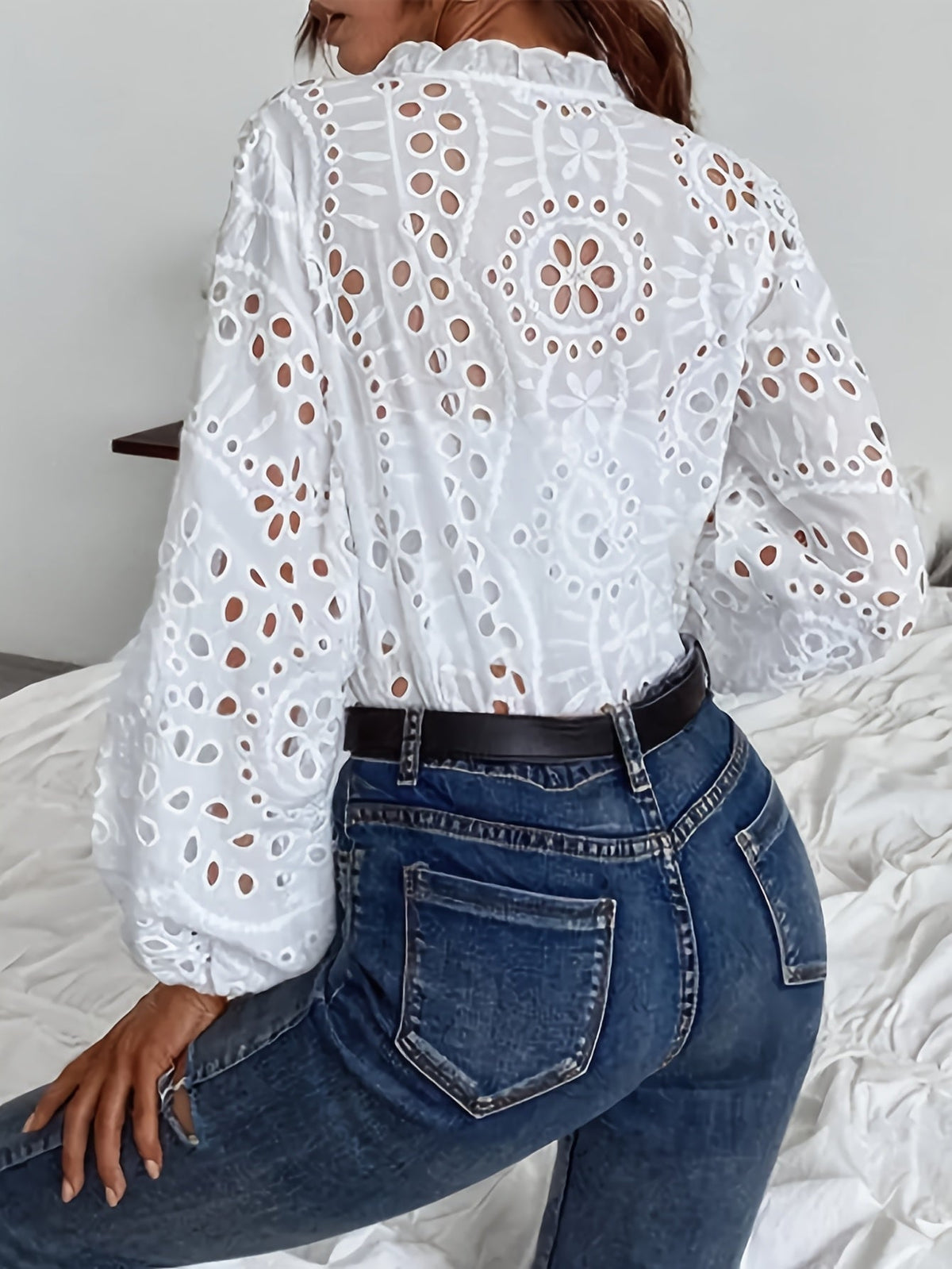 Elise Broderie Blouse | Women's Long-Sleeve V-Neck Top