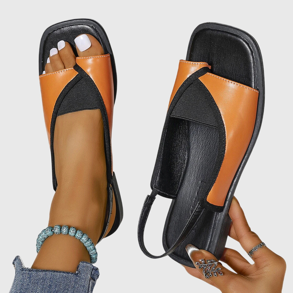 Zola Colourblock Slingback Sandals | Women's Square-Toe Flat Sandals