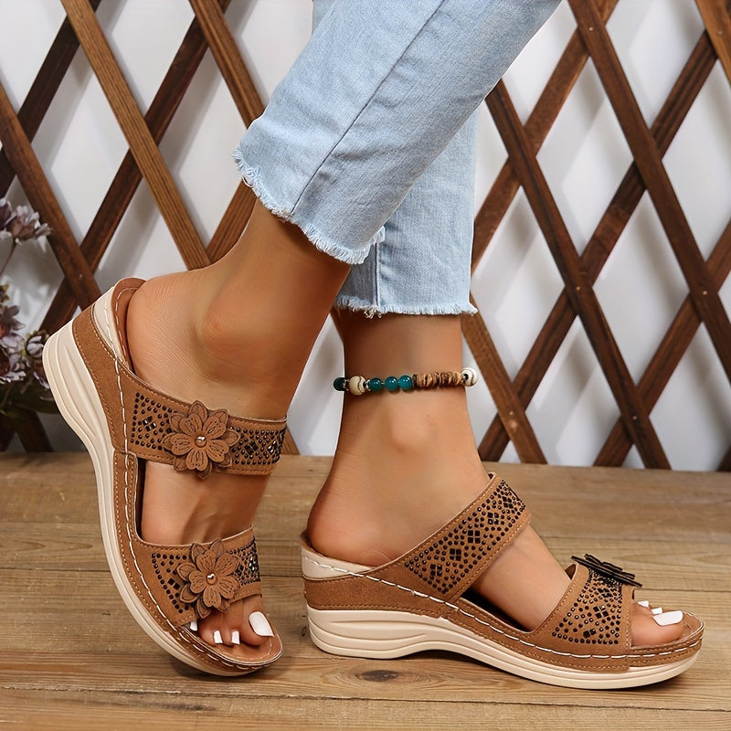 Delor Floral Wedge Slides | Women's Slip-On Platform Sandals