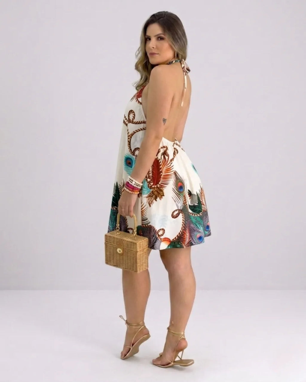 Tessa tropical print cross-halter swing mini dress