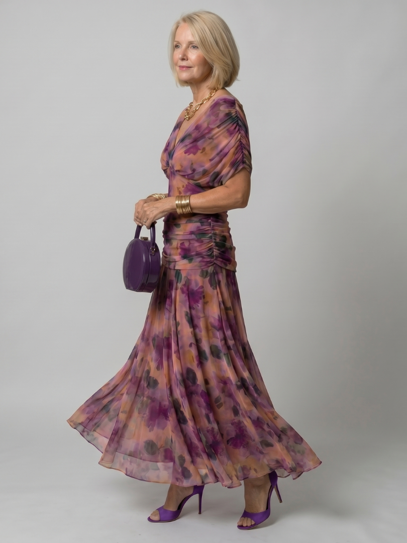 Portia draped off-shoulder ruched maxi dress