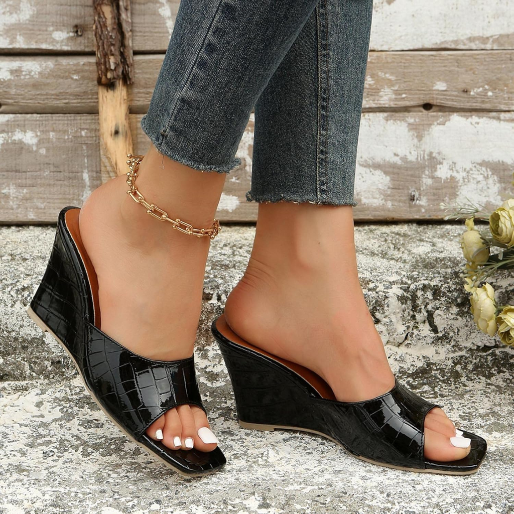 Monroe Snake-Effect Wedge Sandals | Women's Peep-Toe Mule Sandals