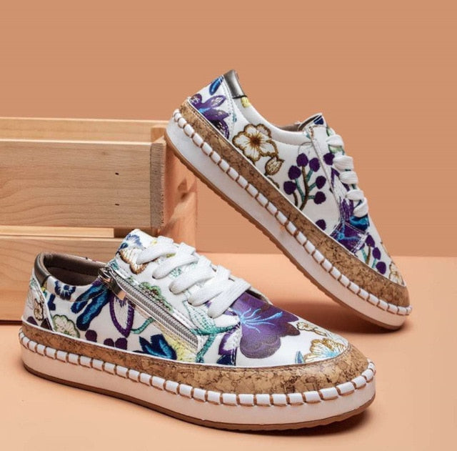 Blossom Floral Espadrille Sneakers | Women's Embroidered Zip Trainers