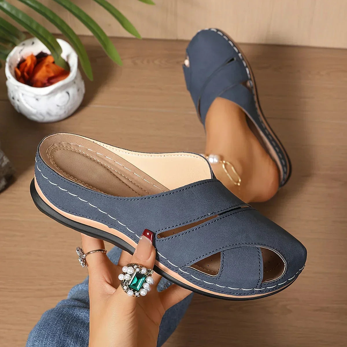 Ella Round-Toe Wedge Sandals | Women's Platform Slip-On Sandals