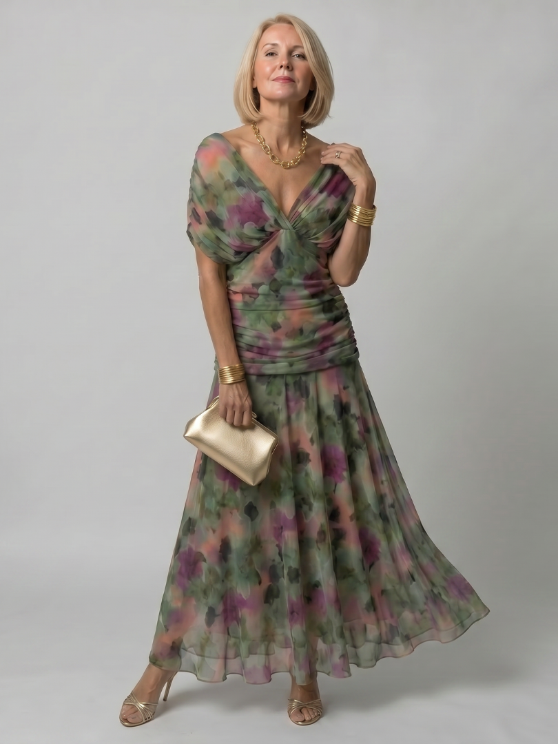 Portia draped off-shoulder ruched maxi dress