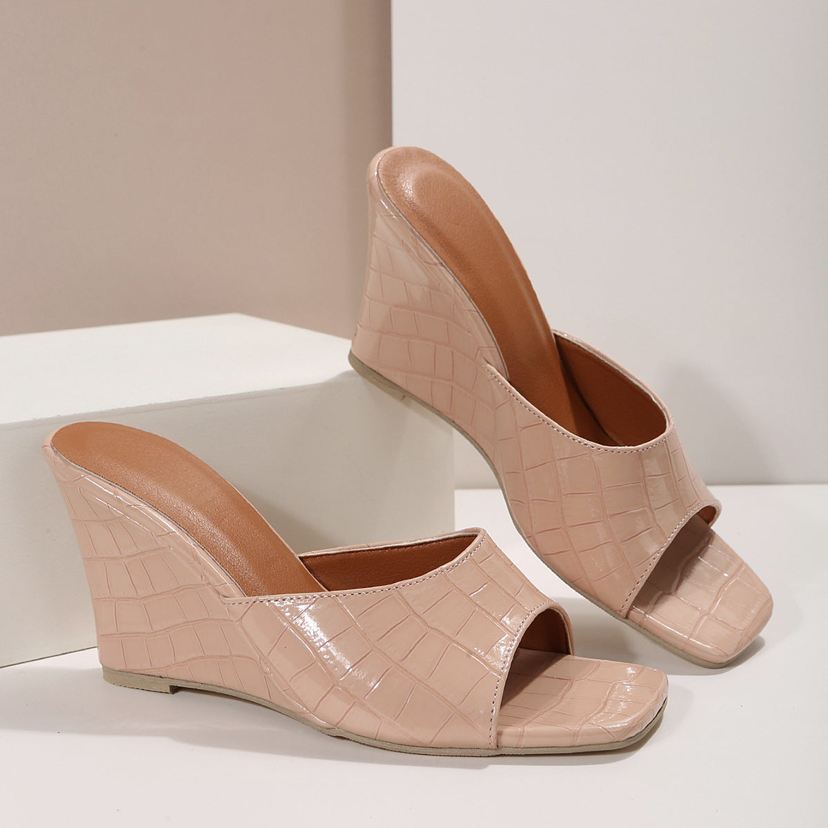 Monroe Snake-Effect Wedge Sandals | Women's Peep-Toe Mule Sandals
