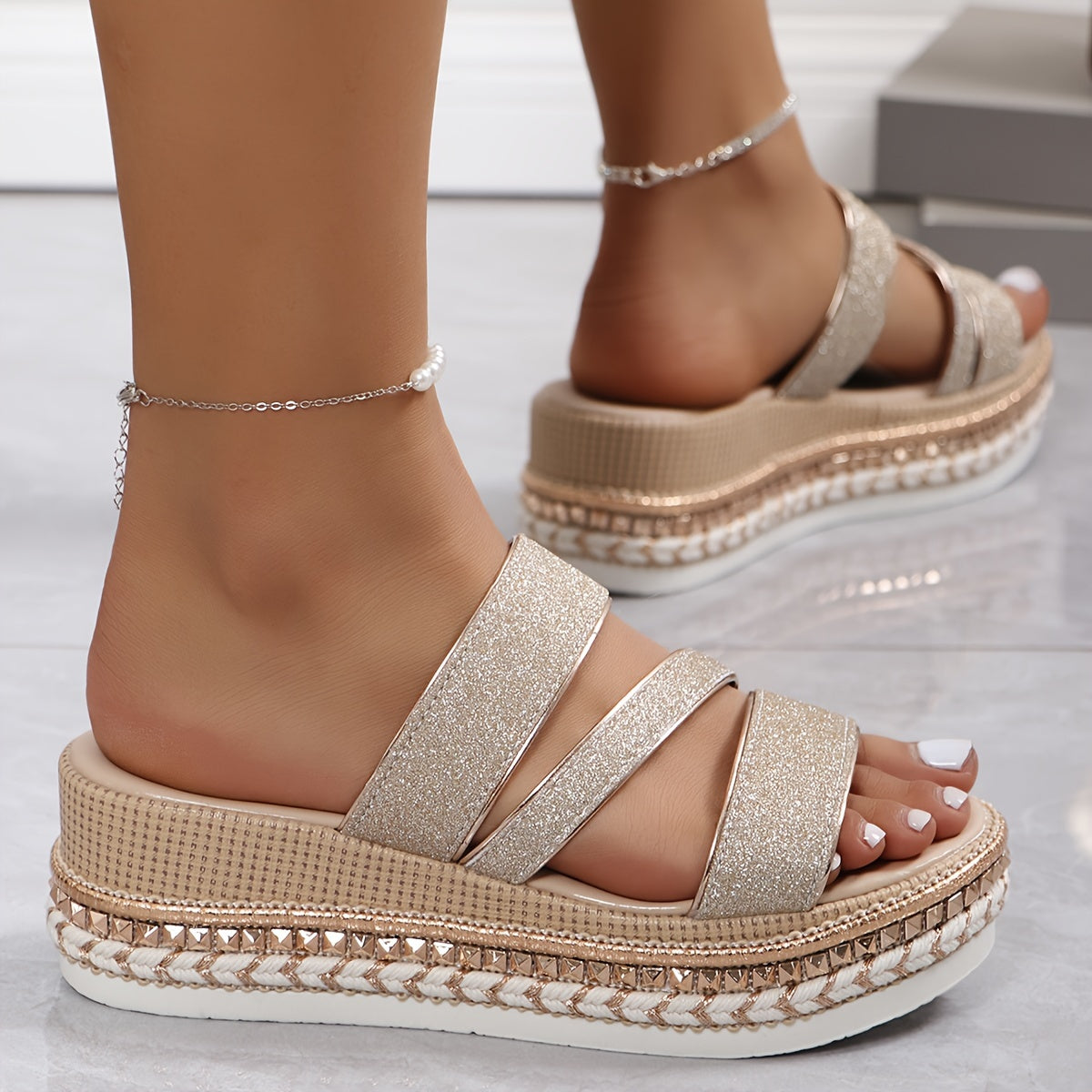 Ayala Embellished Flat Sandals | Women's Sparkle Summer Sandals