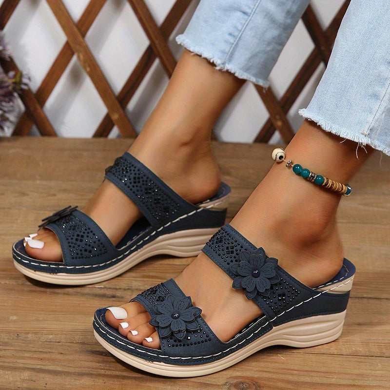 Delor Floral Wedge Slides | Women's Slip-On Platform Sandals