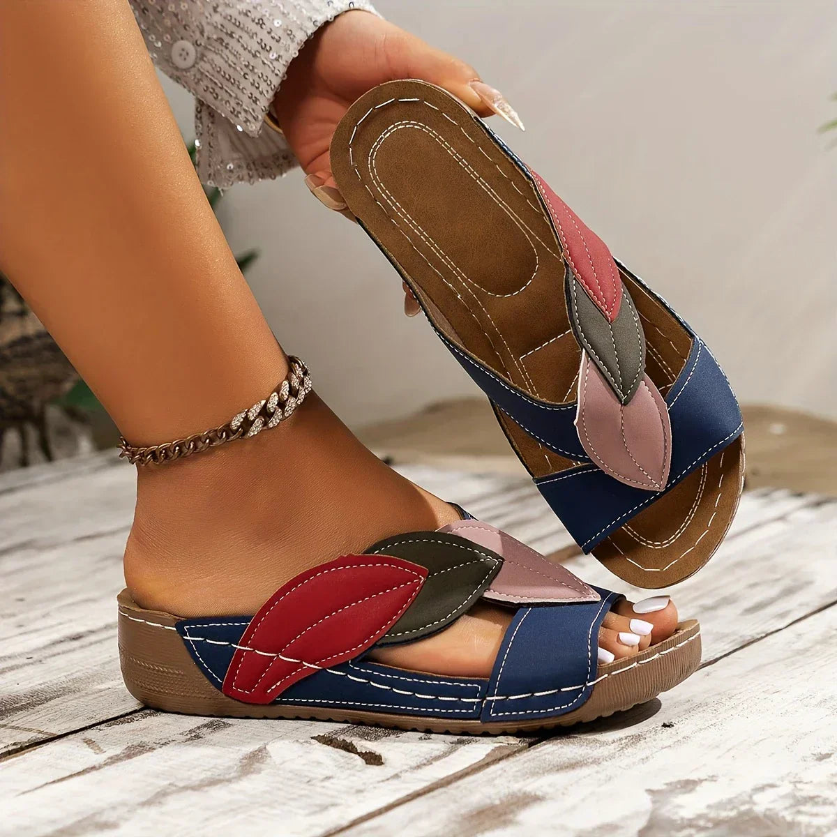 Petra Patchwork Wedge Sandals | Women's Slip-On Comfort Sandals